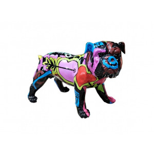 Statuette chien noir et multicolore en résine H26cm - LOVEUR - vue de 3/4