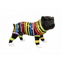 Statuette chien noir bulldog aux rayures colorées L40 cm - LOPPO