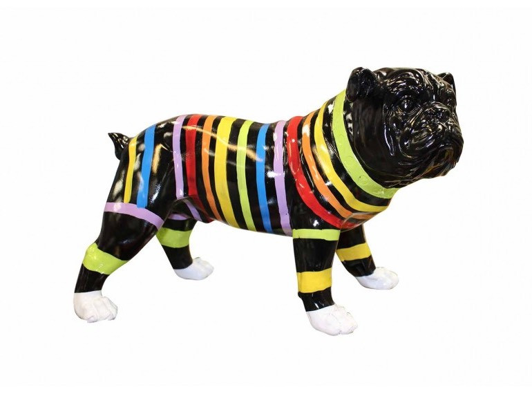 Statuette chien noir bulldog aux rayures colorées L40 cm - LOPPO
