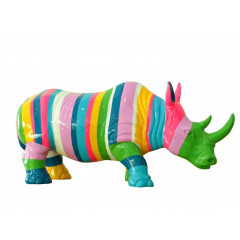 Statue rhinocéros multicolore corne verte L54 cm - NOMBI