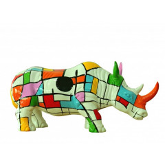 Statue rhinocéros décoration style pop art blanc multicolore - objet design moderne