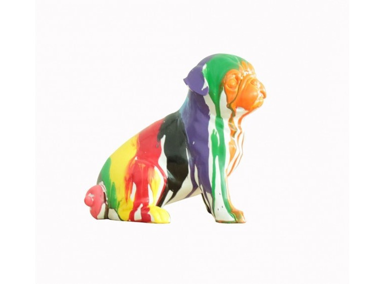 Statuette chien assis multicolore en résine zoom avant - SEATTED CARL