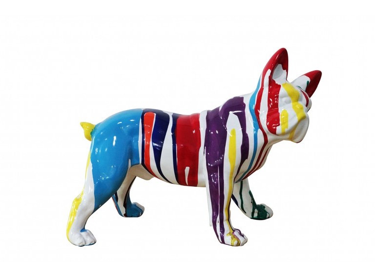 Sculpture chien bouledogue multicolore en résine - MATEO