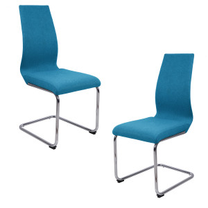 Chaise en tissu avec piètement métal chromé forme luge - bleu - vue en duo - GINI