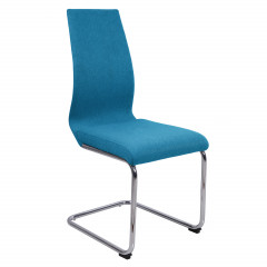 Chaise en tissu avec piètement métal chromé forme luge - bleu - vue de 3/4 - GINI