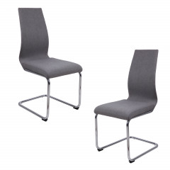 Chaise en tissu avec piètement métal chromé forme luge - gris - vue en duo - GINI