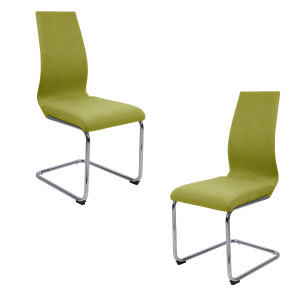 Chaise en tissu avec piètement métal chromé forme luge - vert - vue en duo - GINI