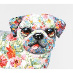 Peinture sur toile cadre décoratif chien fleuri - Zoom - PISTOUILLE