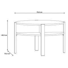 Table basse ronde en bois D74cm - 5 coloris - photo avec dimensions plateau du haut - BAGO