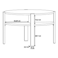 Table basse ronde en bois D74cm - 5 coloris - photo avec dimensions plateau du bas- BAGO
