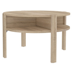 Table basse ronde en bois D74cm - chêne sonoma - vue 3/4- BAGO