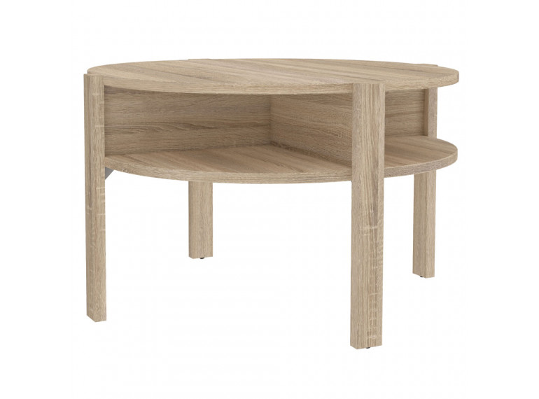 Table basse ronde en bois D74cm - chêne sonoma - vue 3/4- BAGO