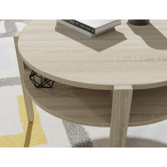 Table basse ronde en bois D74cm  - chêne sonoma - vue ambiance zoom- BAGO