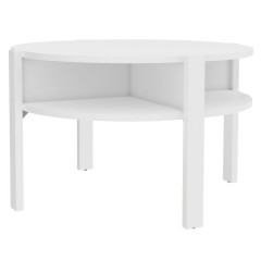 Table basse ronde en bois D74cm  - blanc - vue 3/4- BAGO
