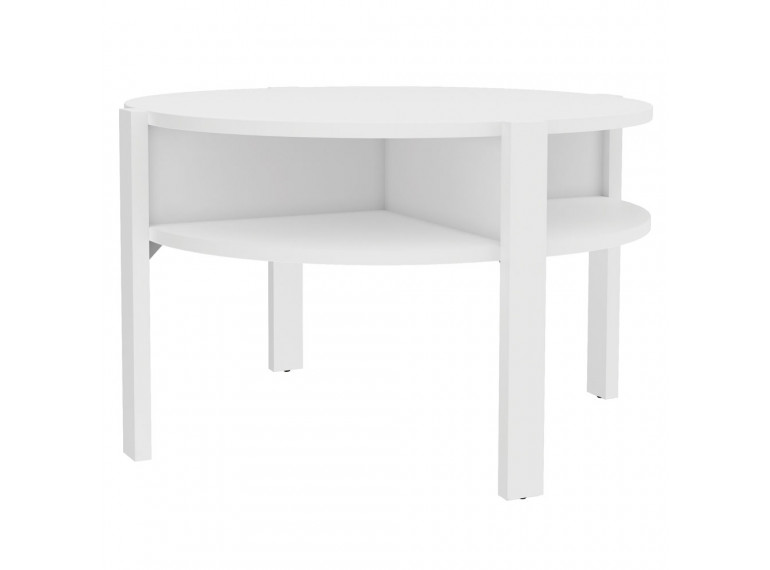 Table basse ronde en bois D74cm  - blanc - vue 3/4- BAGO