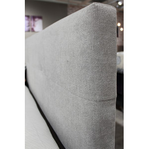 Pack Lit Sommier + Matelas en tissu gris clair 140 x 190 cm - photo ambiance tête de lit - ELAINE