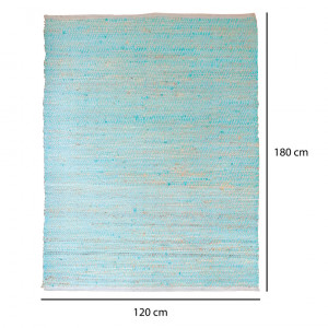 Tapis bleu turquoise en cuir et chanvre 120x180cm - dimensions - BERBERE