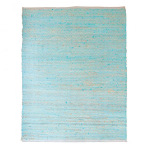 Tapis rectangulaire bleu en cuir et chanvre 120x180cm - BERBERE