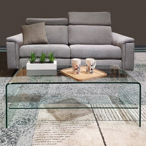 Table basse rectangulaire en verre trempé - vue d'ambiance - BENT