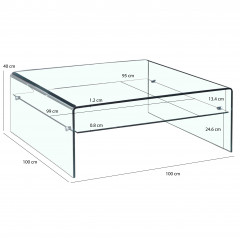 Table basse carré en verre trempé - dimensions - BENT