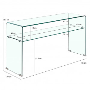 Console en verre 125 cm avec tablette - dimensions - BENT