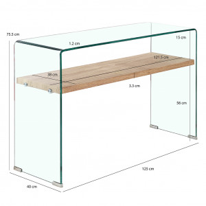 Console en verre trempé avec étagère en bois - dimensions - GLASS