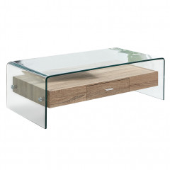 Table basse rectangulaire en verre trempé et caisson avec tiroirs - vue de 3/4 - GLASS