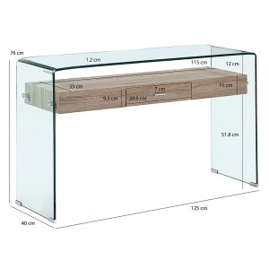 Console en verre trempé et caisson avec tiroirs en bois - dimensions - GLASS