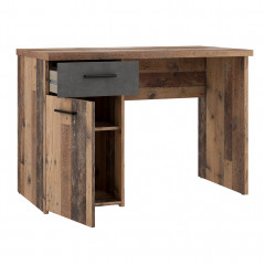 Bureau droit L110 cm avec rangement en bois effet vintage - dimensions - TOM