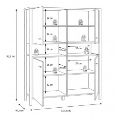 Vaisselier 4 portes en bois effet chêne - dimensions - MIAMI