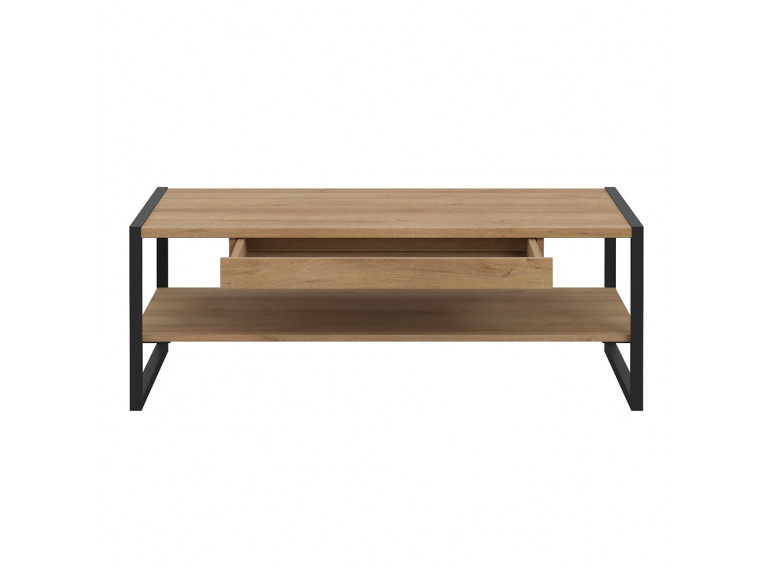 Table basse en bois effet chêne avec étagère - vue de face - MIAMI