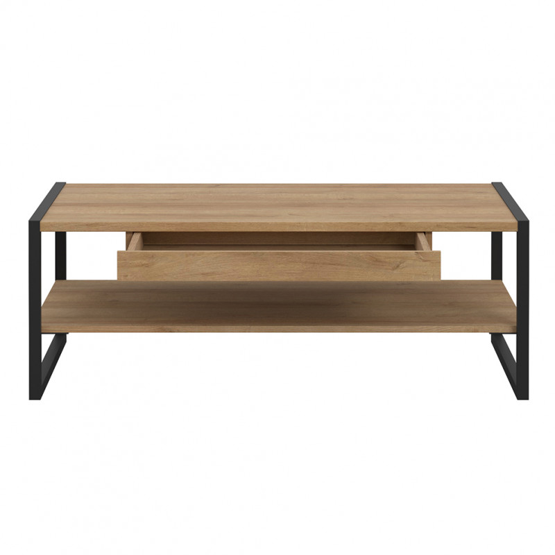 Table basse en bois effet chêne avec étagère - vue de face - MIAMI