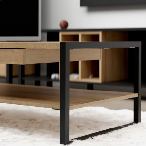 Table basse en bois effet chêne avec étagère - zoom piètement - MIAMI