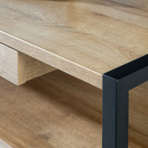 Table basse en bois effet chêne avec étagère - zoom angle - MIAMI