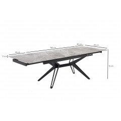 Table extensible en céramique gris brillant L160/240cm - Pieds n°5 : Type Z + barre centrale - UNIK