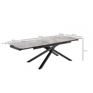 Table extensible en céramique gris brillant L160/240cm - Pieds n°3 : Type étiré - UNIK