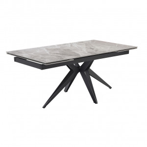 Table extensible en céramique gris brillant L160/240cm - Pieds n°2 : Type croix ajouré - UNIK