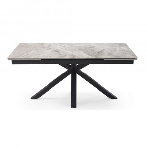 Table extensible en céramique gris brillant L160/240cm - Pieds n°7 : Type croix pleine - UNIK