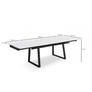 Table extensible en céramique marbre blanc L160/240cm - Pieds n°1 : Type luge - UNIK