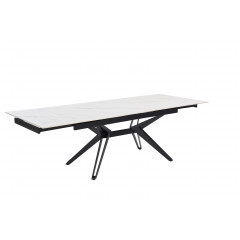 Table extensible en céramique marbre blanc L160/240cm - Pieds n°5 : Type Z + barre centrale - UNIK