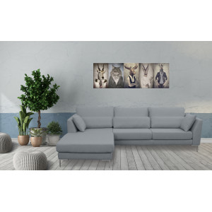 Canapé d'angle gauche en tissu chiné gris avec piètements fins en métal chromé - photo d'ambiance - FANNY
