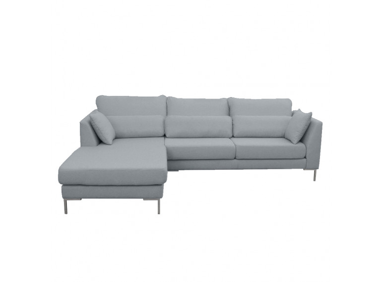 Canapé d'angle gauche en tissu chiné gris avec piètements fins en métal chromé - FANNY