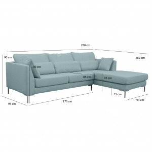 Canapé d'angle en tissu pieds métal chromé - canapé angle droit vert gris dimensions - FANNY