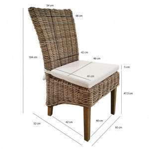 Lot de 2 chaises tressées en kubu naturel - dimensions - KUBU
