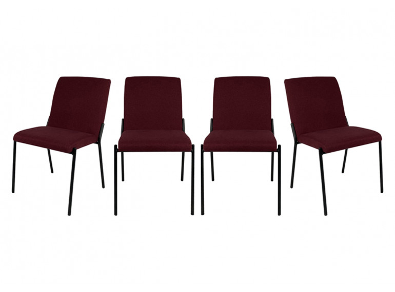 Lot de 4 chaises en tissu rouge avec pieds en métal noir - JASPE