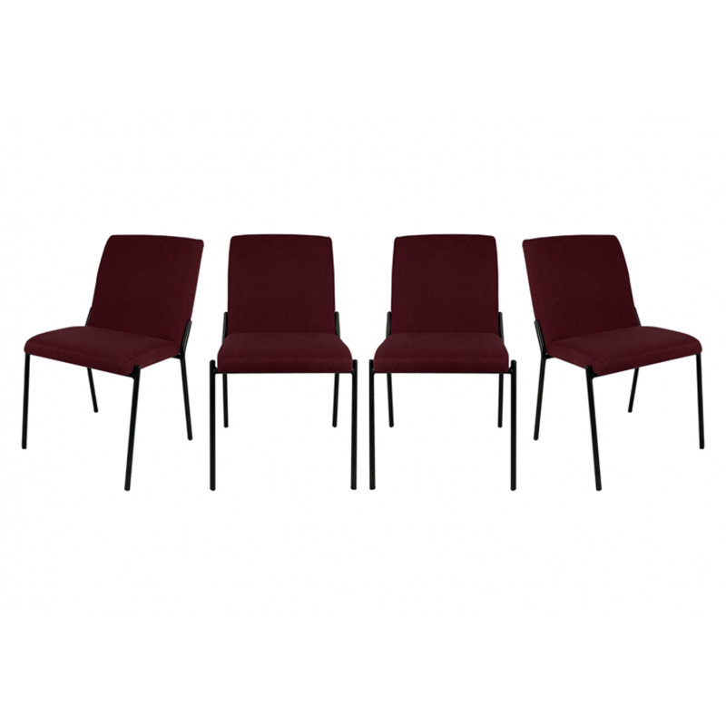 Lot de 4 chaises en tissu rouge avec pieds en métal noir - JASPE