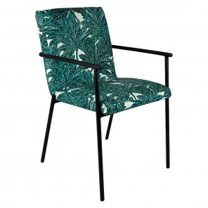 Chaise avec accoudoirs motif feuilles d'arbre et pieds noirs - vue de côté -  JASPE 708