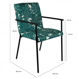 Chaise avec accoudoirs motif feuilles d'arbre et pieds noirs - dimensions -  JASPE 708