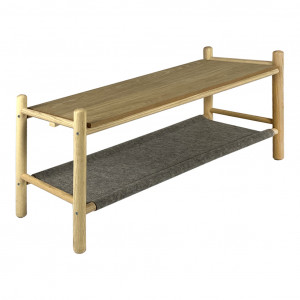 Bout de lit en bois de frêne et feutrine gris - vue de 3/4 - THEOULE 575