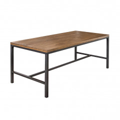 Table de repas en bois de pin recyclé L180cm avec piètement en métal noir - vue de 3/4 - INDUS